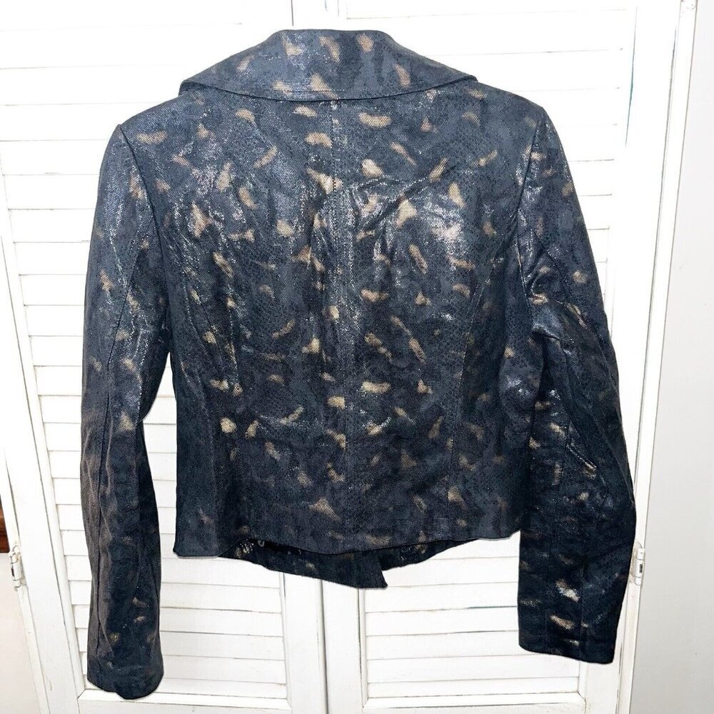 Rock republic faux snake skin Moto jacket black gold Sz Medium - Picture 2 of 4